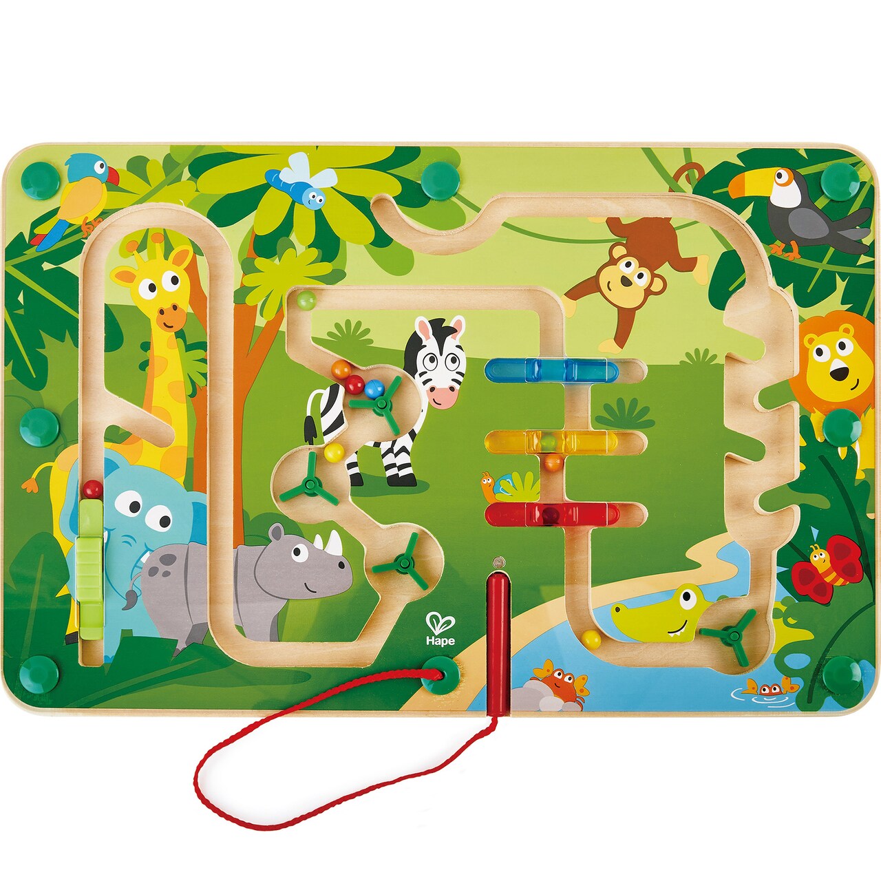 Hape: Jungle Magnetic Maze - Wooden Magnetic Wand Bead Maze Toy, Move The Beads Through The Colorful Animal Scene, STEM, Toddlers & Kids Ages 2+